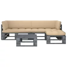   vidaXL 4 részes szürke impregnált fenyőfa raklapgarnitúra párnákkal