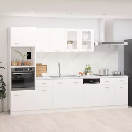 vidaXL Lyon 7 részes fehér szerelt fa konyhai szekrénygarnitúra