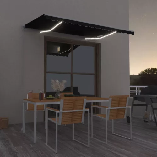 vidaXL antracitszürke kézzel kihúzható LED-es napellenző 350 x 250 cm