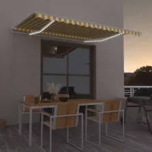   vidaXL sárga és fehér kézzel kihúzható LED-es napellenző 400 x 300 cm