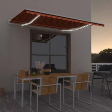   vidaXL narancs és barna kézzel kihúzható LED-es napellenző 400x300 cm