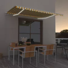   vidaXL sárga és fehér kézzel kihúzható LED-es napellenző 450 x 300 cm