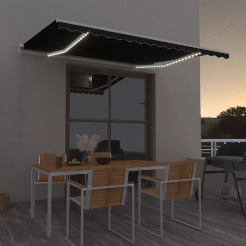 vidaXL antracitszürke kézzel kihúzható LED-es napellenző 450 x 300 cm