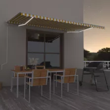   vidaXL sárga és fehér kézzel kihúzható LED-es napellenző 500x300 cm