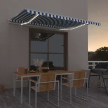   vidaXL kék/fehér automata szélérzékelős és LED-es napellenző 400x350cm