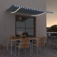   vidaXL kék/fehér automata szélérzékelős és LED-es napellenző 450x350cm
