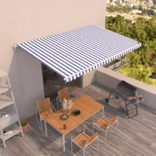   vidaXL kék és fehér kézzel kihúzható napellenző 500 x 350 cm