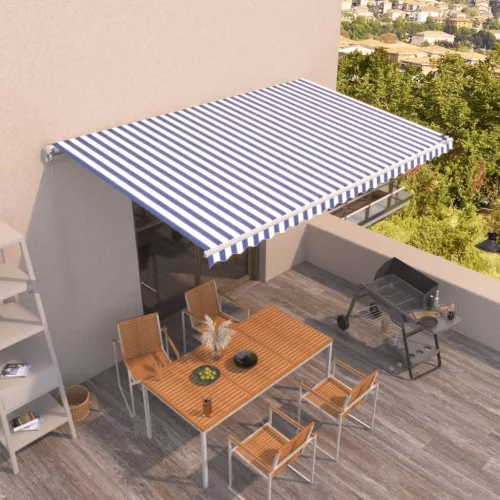 vidaXL kék és fehér kézzel kihúzható napellenző 500 x 350 cm