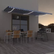   vidaXL kék/fehér automata szélérzékelős és LED-es napellenző 600x350cm