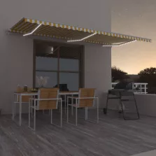   vidaXL sárga-fehér szélérzékelős és LED-es napellenző 600 x 350 cm