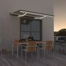   vidaXL sárga és fehér kézzel kihúzható LED-es napellenző 350 x 250 cm