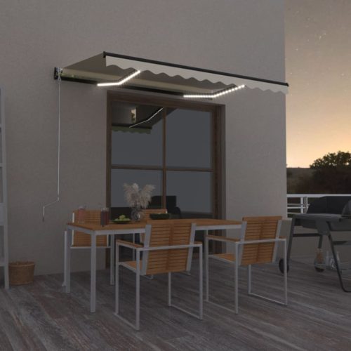 vidaXL sárga és fehér kézzel kihúzható LED-es napellenző 350 x 250 cm