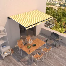   vidaXL sárga és fehér kézzel kihúzható napellenző 450 x 300 cm