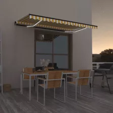   vidaXL sárga és fehér kézzel kihúzható LED-es napellenző 450 x 300 cm