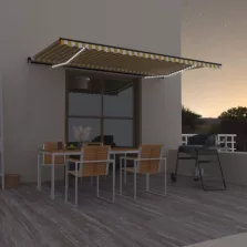   vidaXL sárga és fehér kézzel kihúzható LED-es napellenző 500x300 cm