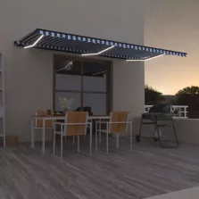   vidaXL kék és fehér kézzel kihúzható LED-es napellenző 600 x 300 cm
