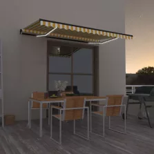   vidaXL sárga és fehér kézzel kihúzható LED-es napellenző 400 x 350 cm