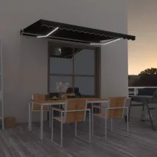   vidaXL antracitszürke kézzel kihúzható LED-es napellenző 400 x 350 cm