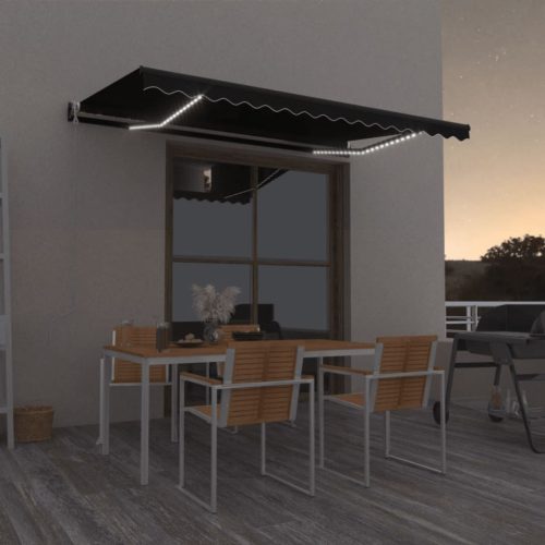 vidaXL antracitszürke szélérzékelős és LED-es napellenző 400x350 cm