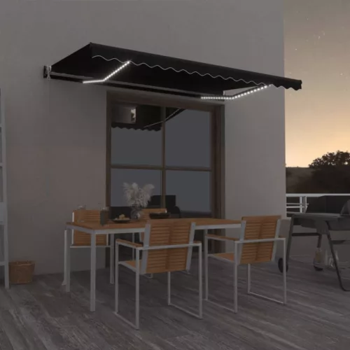 vidaXL antracitszürke szélérzékelős és LED-es napellenző 400x350 cm