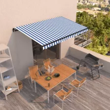   vidaXL kék és fehér kézzel kihúzható napellenző 450 x 350 cm