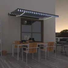   vidaXL kék/fehér automata szélérzékelős és LED-es napellenző 450x350cm