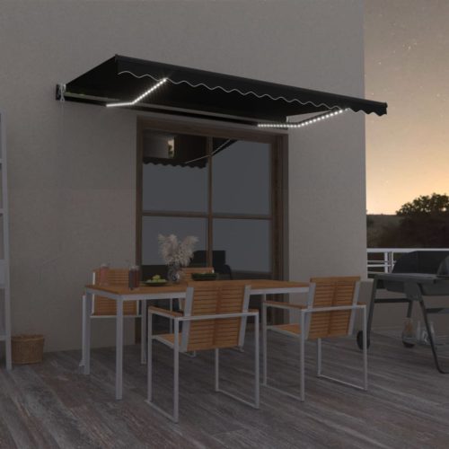 vidaXL antracitszürke szélérzékelős és LED-es napellenző 450 x 350 cm