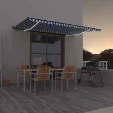   vidaXL kék és fehér kézzel kihúzható LED-es napellenző 500 x 350 cm