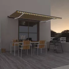   vidaXL sárga és fehér kézzel kihúzható LED-es napellenző 500x350 cm