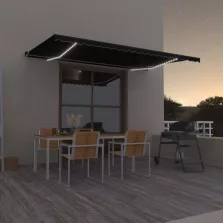   vidaXL antracitszürke kézzel kihúzható LED-es napellenző 500x350 cm