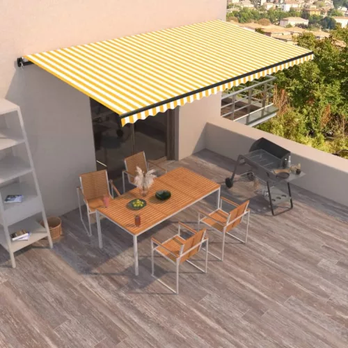 vidaXL sárga és fehér kézzel kihúzható napellenző 600 x 350 cm