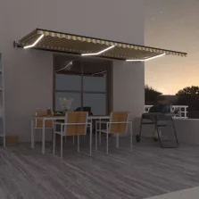   vidaXL sárga-fehér szélérzékelős és LED-es napellenző 600 x 350 cm