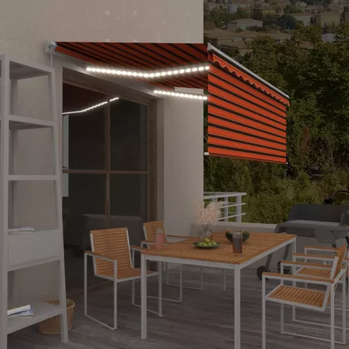 vidaXL narancssárga-barna kézzel kihúzható LED-es napellenző 3 x 2,5m