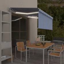   vidaXL kék/fehér szélérzékelős, LED-es napellenző redőnnyel 3x2,5 m