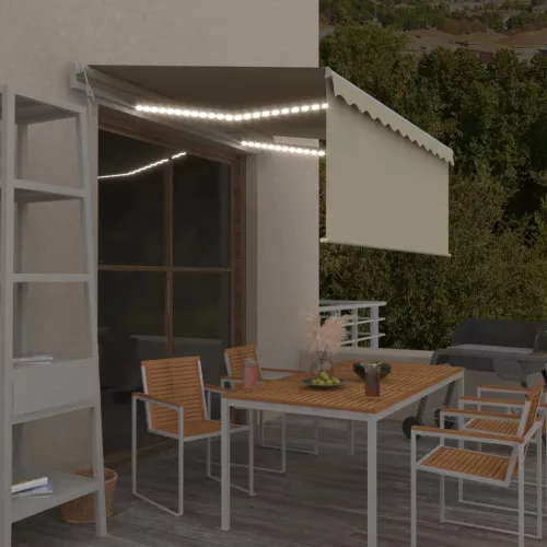 vidaXL krémszínű szélérzékelős, LED-es napellenző redőnnyel 3 x 2,5 m