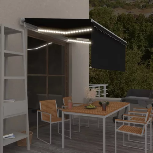 vidaXL szürke szélérzékelős, LED-es napellenző redőnnyel 3x2,5 m