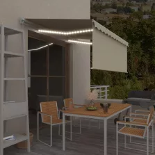   vidaXL krémszínű kézzel kihúzható LED-es napellenző redőnnyel 3x2,5 m