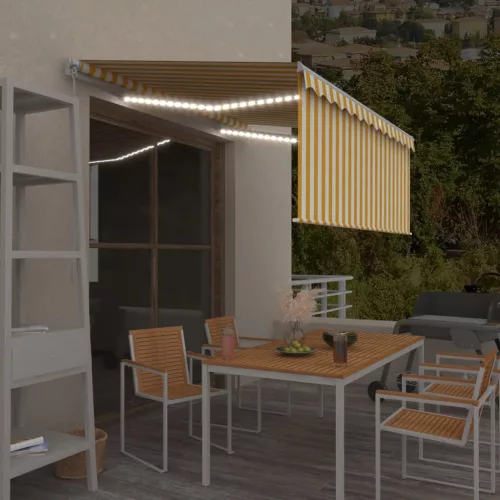 vidaXL sárga-fehér kihúzható LED-es napellenző redőnnyel 3,5 x 2,5 m