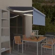   vidaXL kék/fehér redőnyös, LED-es, szélérzékelős napellenző 3,5x2,5 m