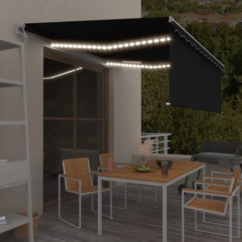 vidaXL antracitszürke redőnyös, LED-es, szélérzékelős napellenző 4x3 m 