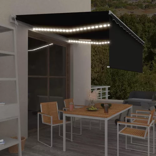 vidaXL szürke redőnyös, LED-es, szélérzékelős napellenző 4,5 x 3 m