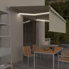   vidaXL krémszínű kézzel kihúzható LED-es napellenző redőnnyel 5 x 3 m