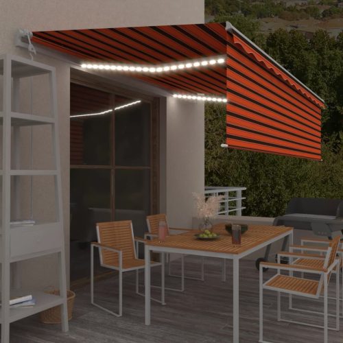 vidaXL narancs-barna redőnyös, LED-es, szélérzékelős napellenző 5x3 m