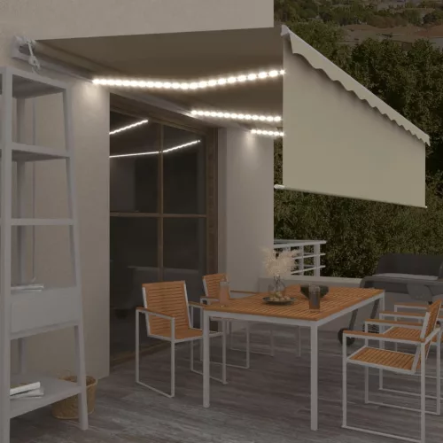 vidaXL krémszínű szélérzékelős, LED-es napellenző redőnnyel 6x3 m 