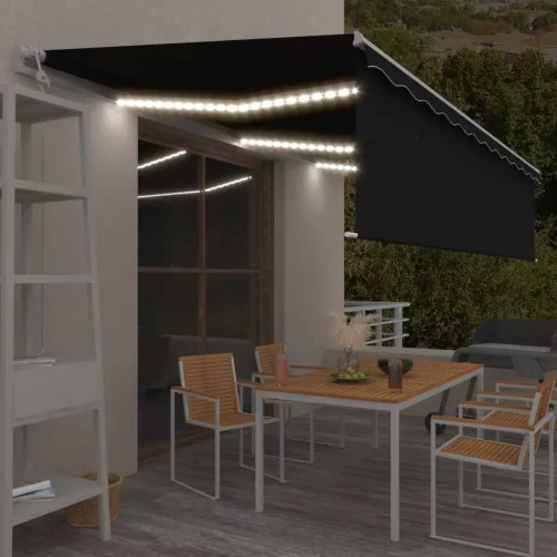 vidaXL antracitszürke redőnyös, LED-es, szélérzékelős napellenző 6x3 m 