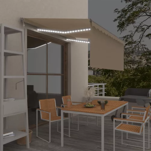 vidaXL krémszínű szélérzékelős, LED-es napellenző redőnnyel 3 x 2,5 m