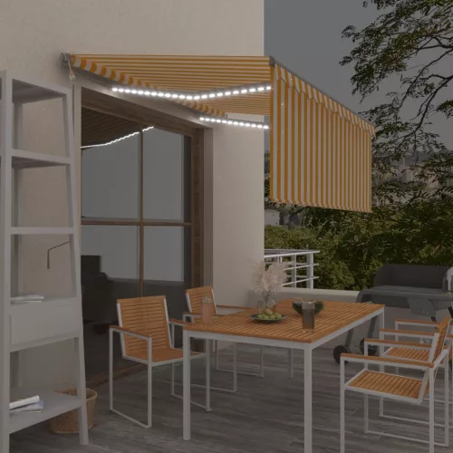vidaXL sárga-fehér szélérzékelős, LED-es napellenző redőnnyel 3x2,5 m