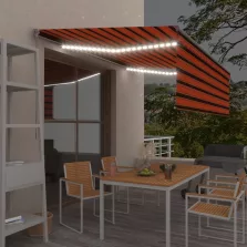   vidaXL narancssárga-barna kézzel kihúzható LED-es napellenző 4 x 3 m