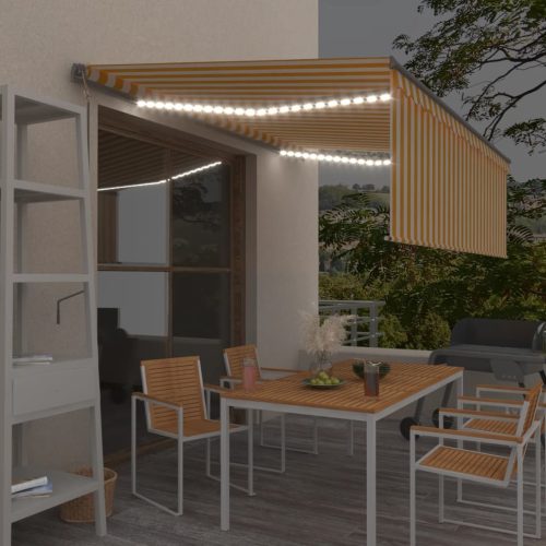 vidaXL sárga-fehér redőnyös, LED-es, szélérzékelős napellenző 4,5x3 m