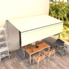   vidaXL krémszínű kézzel kihúzható napellenző redőnnyel 5 x 3 m